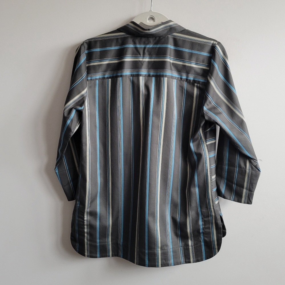 Hinson Wu Charlotte 3/4 Sleeve Variegated Satin Stripe Top Oregano Multi - Picture 5 of 7